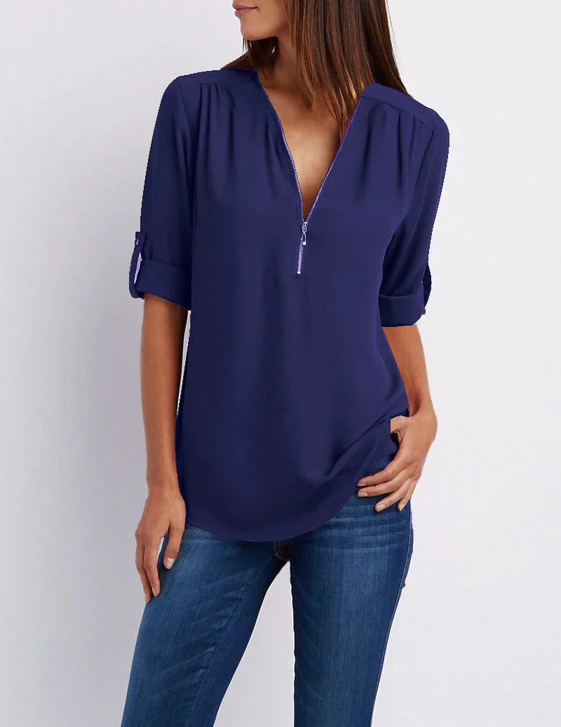 Peony – Blusa elegante con mezza zip