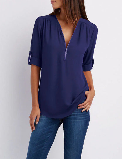 Peony – Blusa elegante con mezza zip