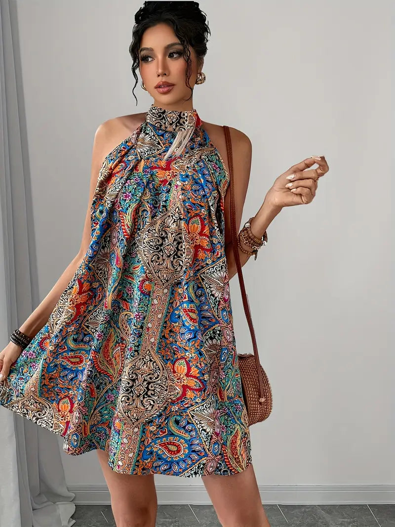 Dorhea – Mini abito artistico con scollo all'americana