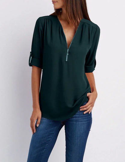 Peony – Blusa elegante con mezza zip