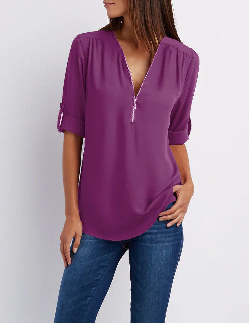Peony – Blusa elegante con mezza zip