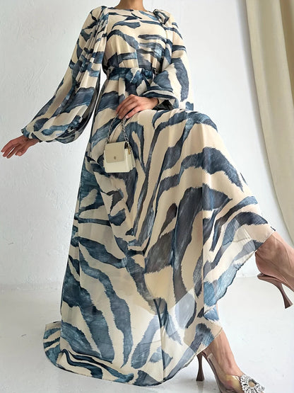 Elisire – Maxi abito in chiffon con stampa artistica