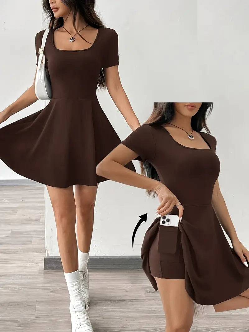 Gudrun – Elegante abito skater con pantaloncini e tasca integrati