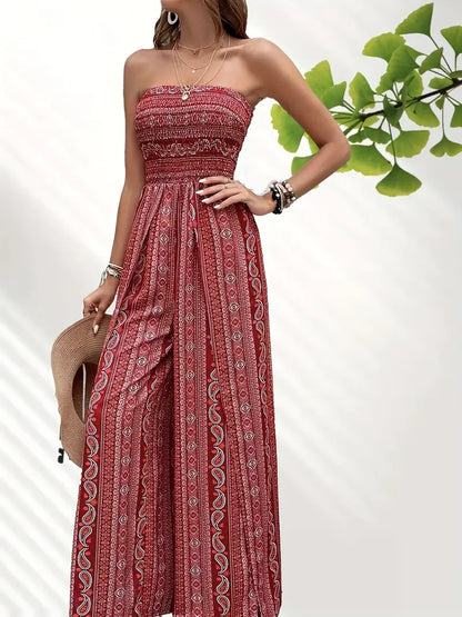 Leema – Tuta bohémien con gambe larghe e senza spalline