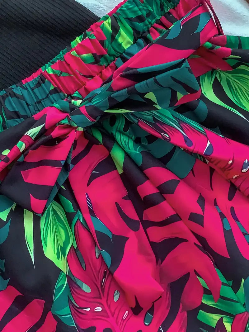 Elkie – Set composto da canotta in cotone a coste e pantaloncini stampati