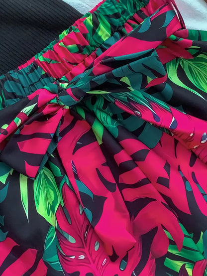 Elkie – Set composto da canotta in cotone a coste e pantaloncini stampati