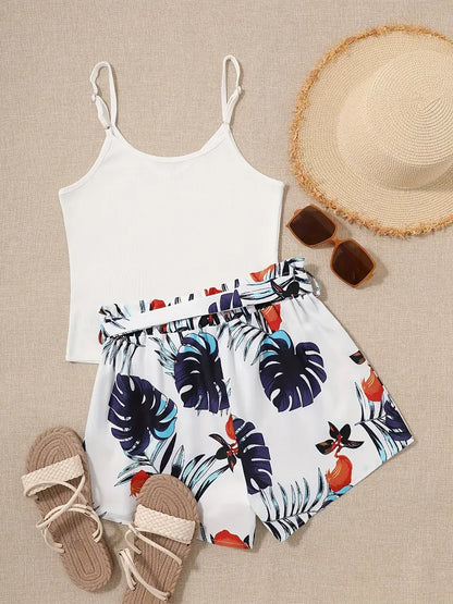 Cera – Completo due pezzi con top senza maniche e pantaloncini in stile tropicale