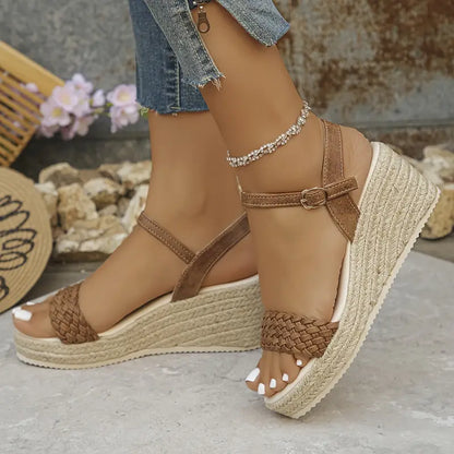 Helena – Sandali con zeppa in iuta con cinturino intrecciato