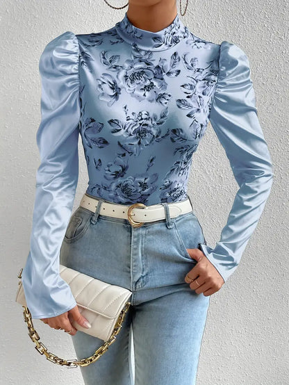 Luen – Blusa in raso con maniche a sbuffo