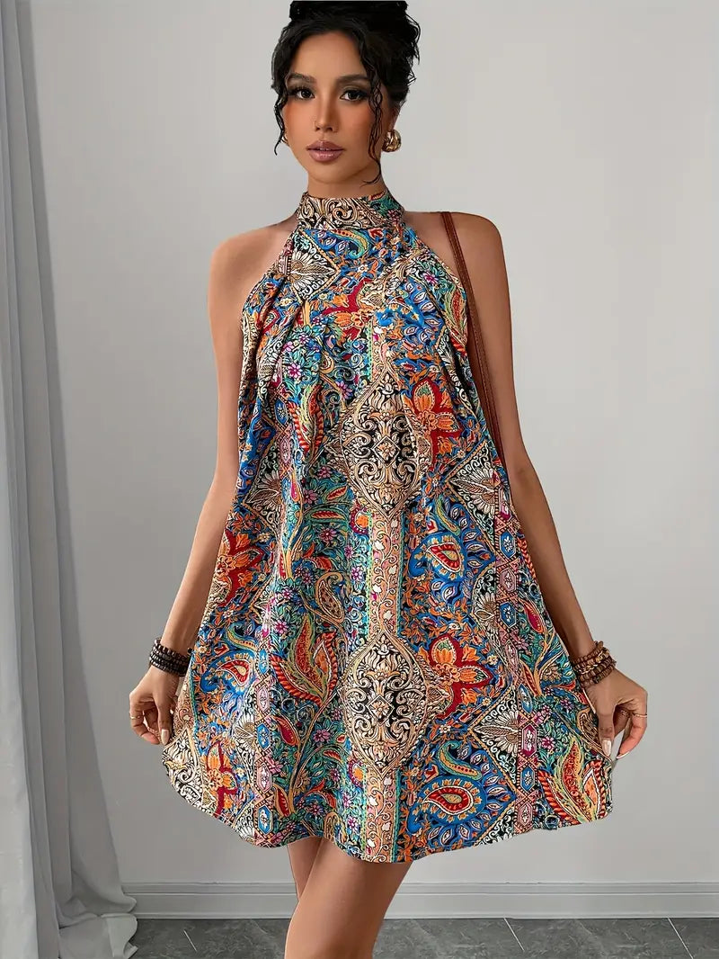 Dorhea – Mini abito artistico con scollo all'americana