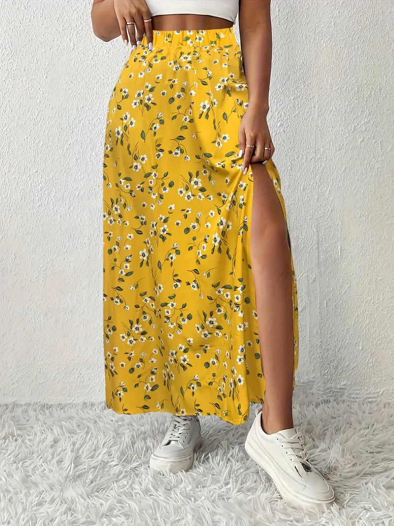 Louvina – Gonna lunga con spacco floreale