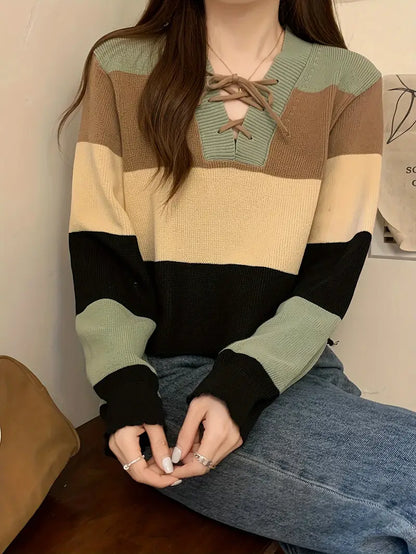 Aquila – Maglia scollo a V in cotone multicolore