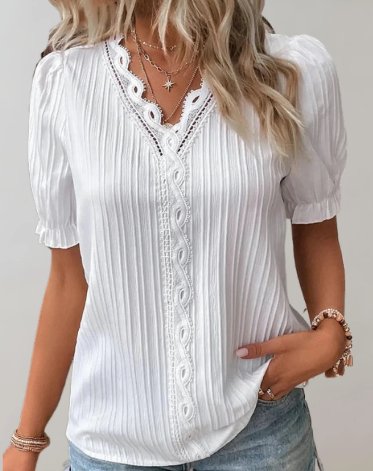 Cressida – Blusa con finiture in pizzo di cotone