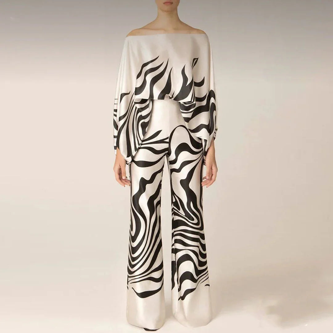 Irene – Elegante completo due pezzi stampato con spalle scoperte