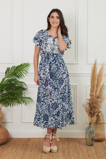 Bruna - Abito Lungo Fantasia e Ricami Stile Unico