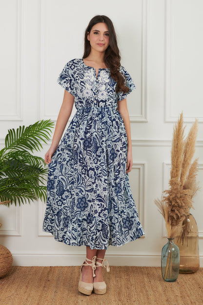 Bruna - Abito Lungo Fantasia e Ricami Stile Unico