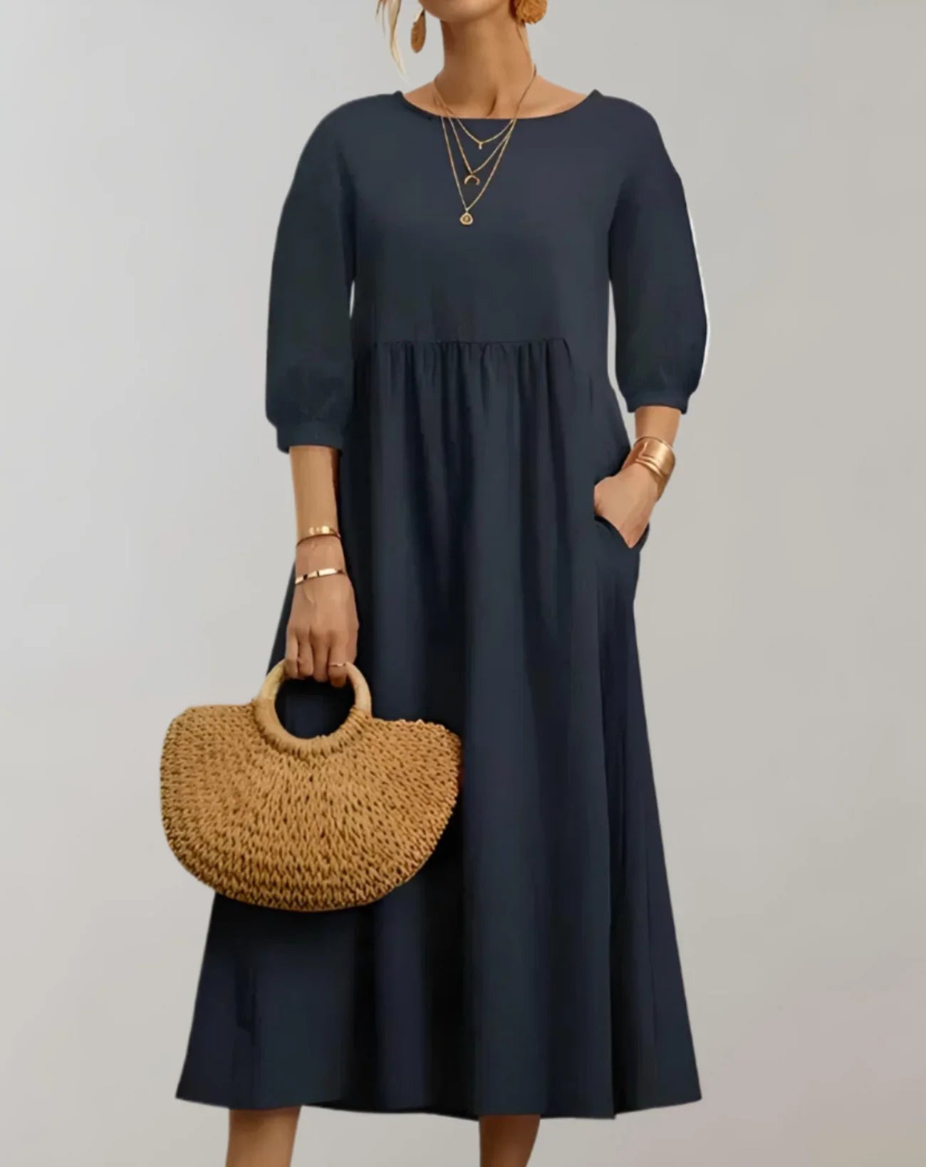 Posey – Abito midi elegante con maniche a sbuffo