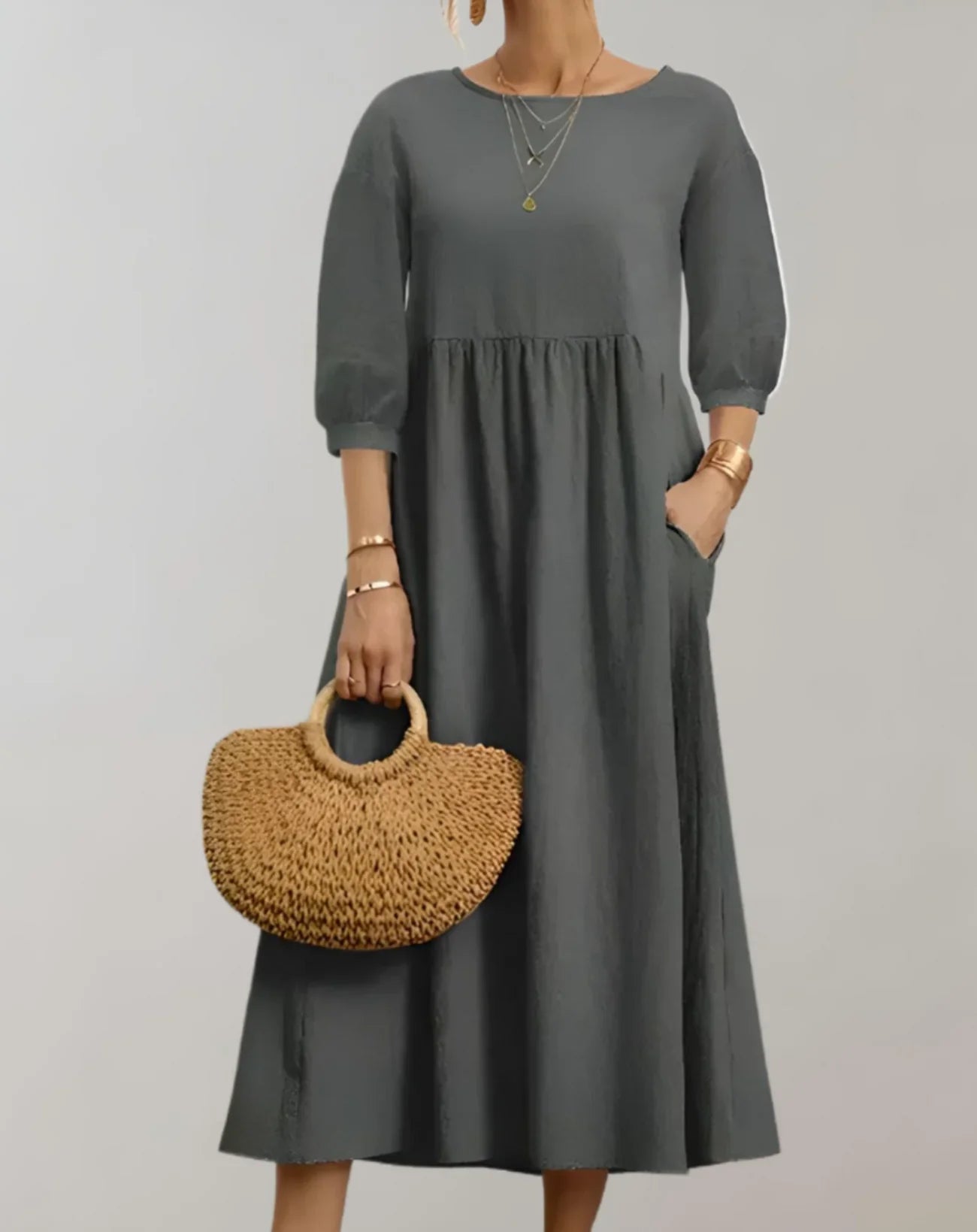 Posey – Abito midi elegante con maniche a sbuffo