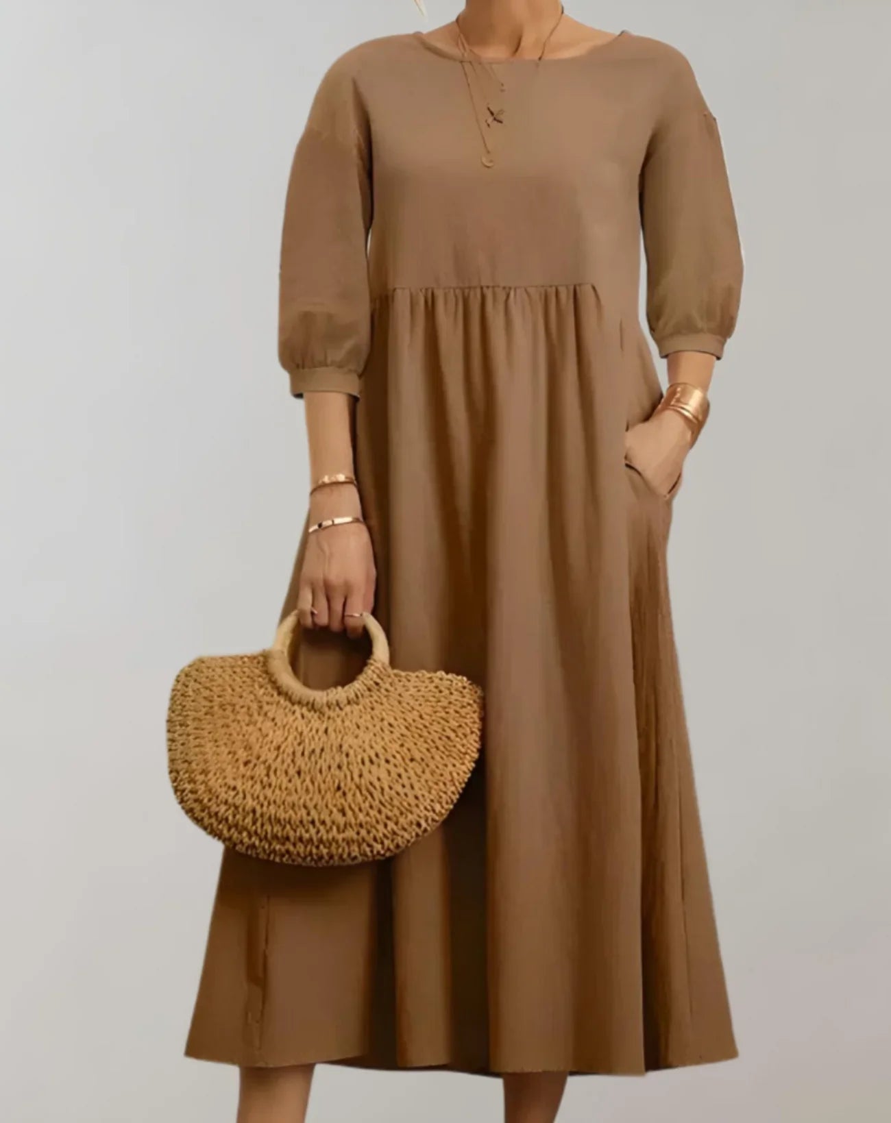 Posey – Abito midi elegante con maniche a sbuffo