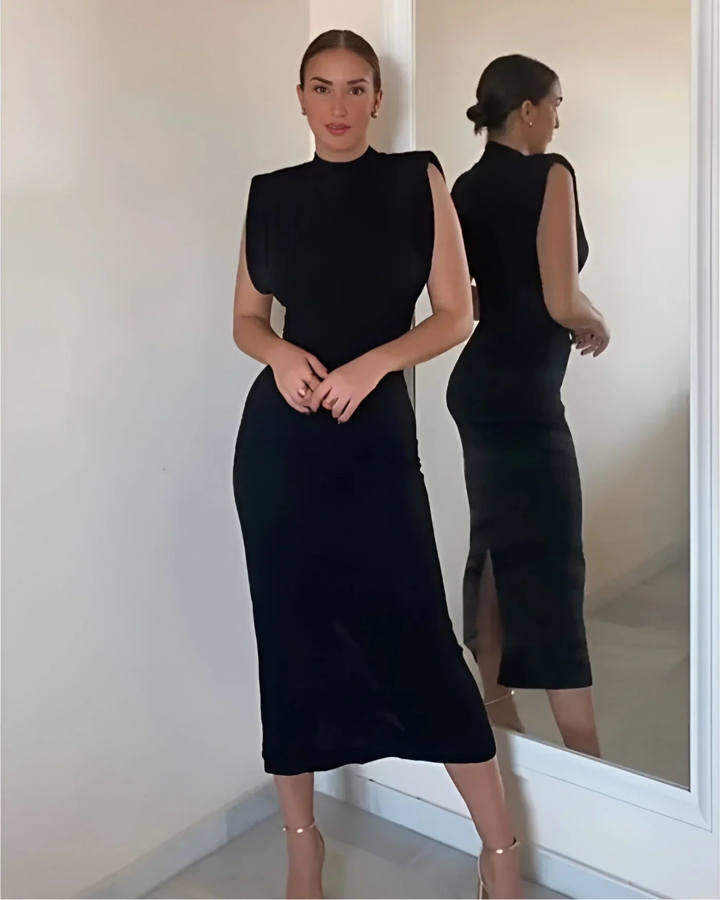 Priyanka – Abito elegante senza maniche con colletto rialzato