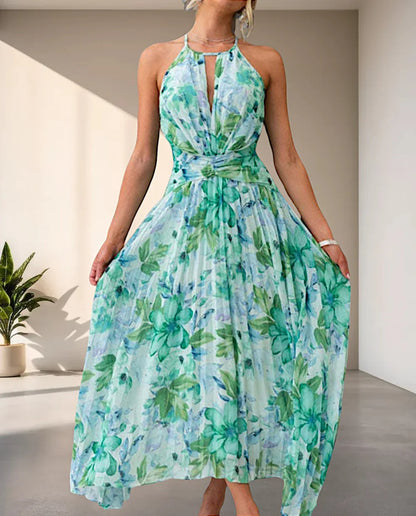 Althessa – Splendido maxi abito in chiffon con scollo all'americana