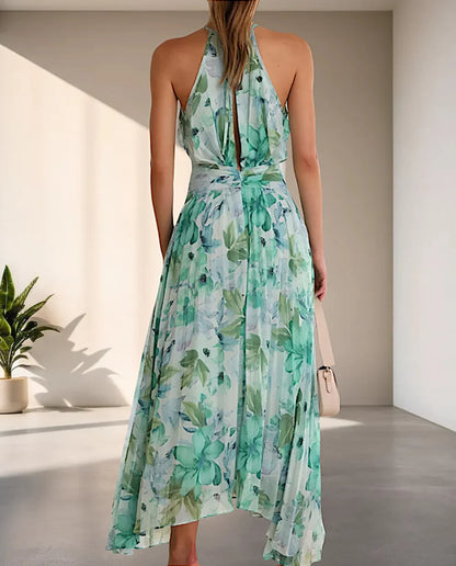 Althessa – Splendido maxi abito in chiffon con scollo all'americana
