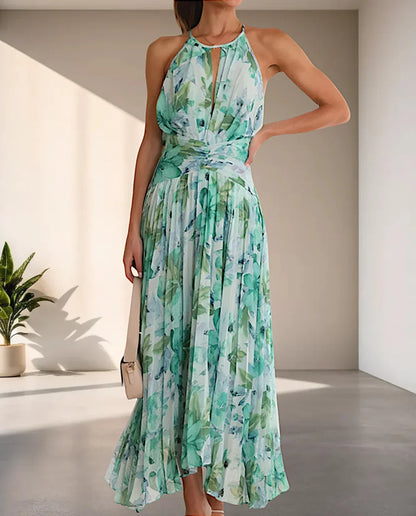 Althessa – Splendido maxi abito in chiffon con scollo all'americana