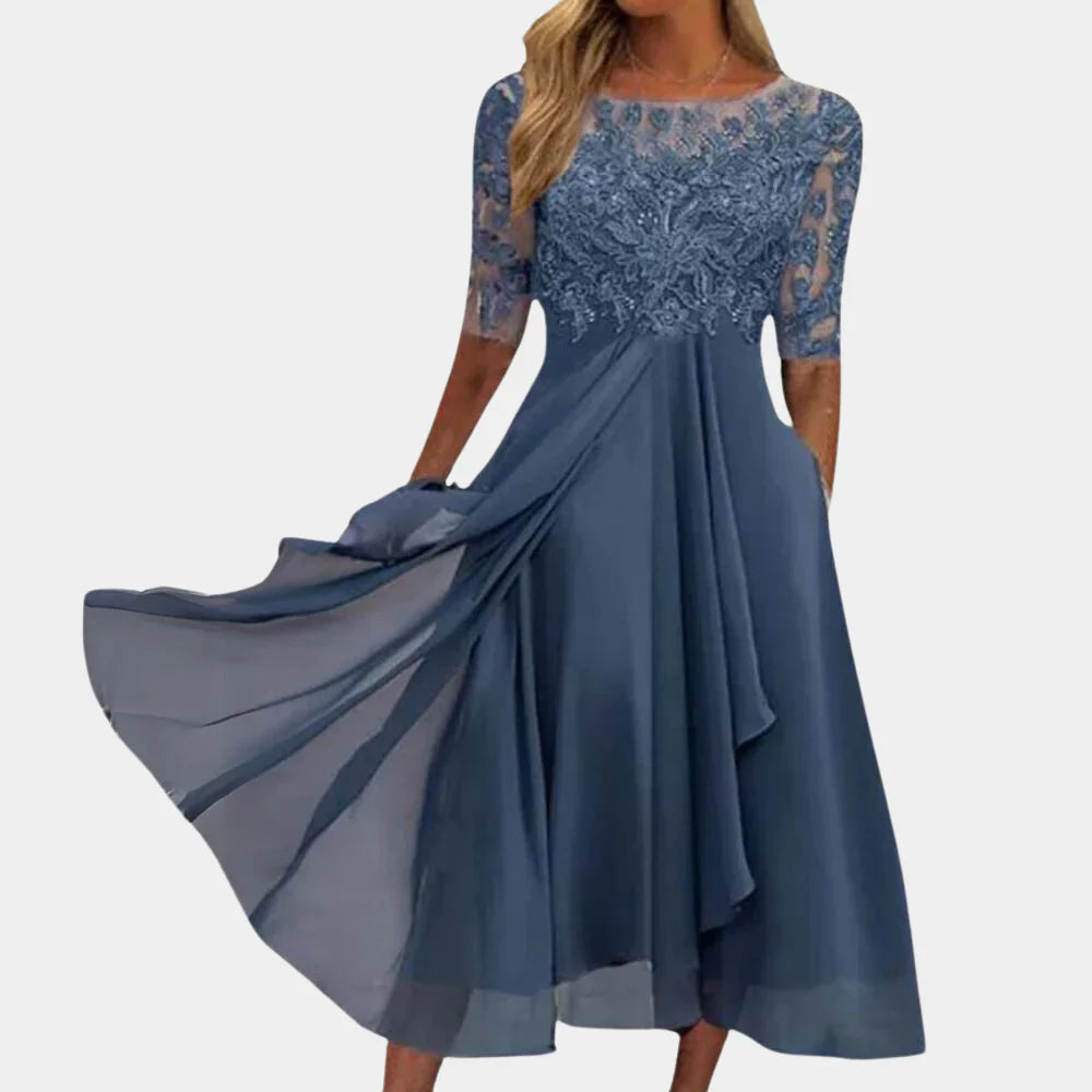 Naida – Elegante abito midi in pizzo e chiffon