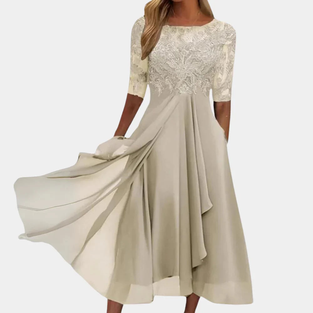 Naida – Elegante abito midi in pizzo e chiffon