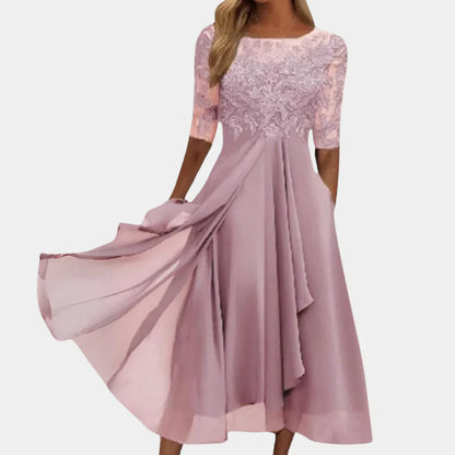 Naida – Elegante abito midi in pizzo e chiffon