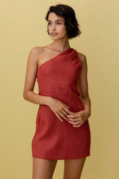 Geneva – Miniabito monospalla in lino