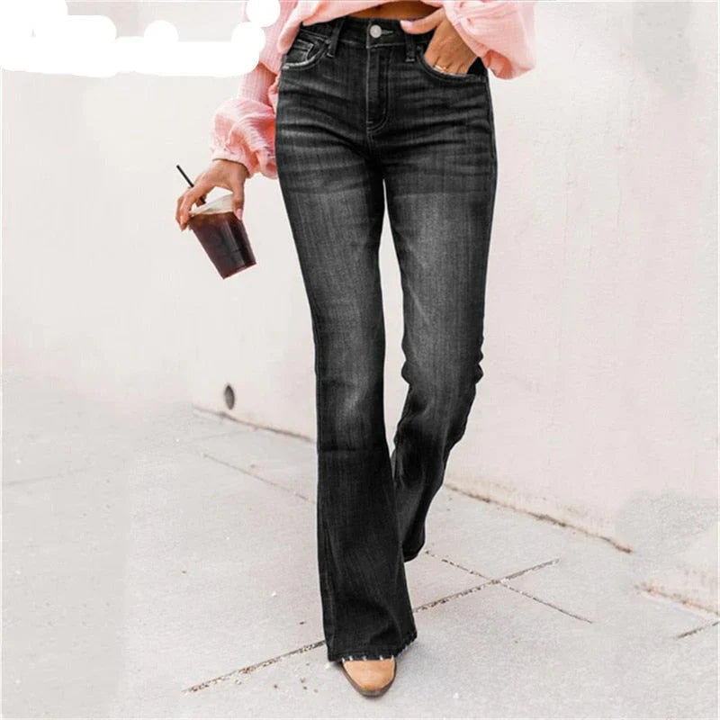 Quinette – Jeans neri a vita alta bootcut