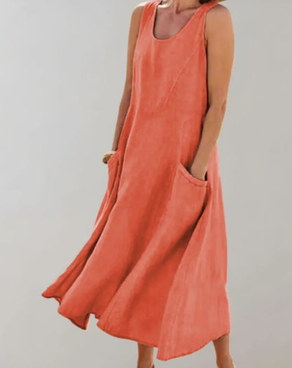 Jolie – Abito midi in cotone lino senza manich