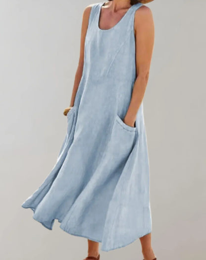 Jolie – Abito midi in cotone lino senza manich