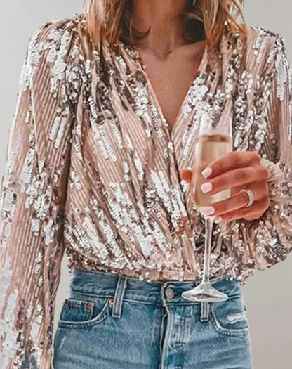Rhosmira – Blusa a maniche lunghe con paillettes lucide