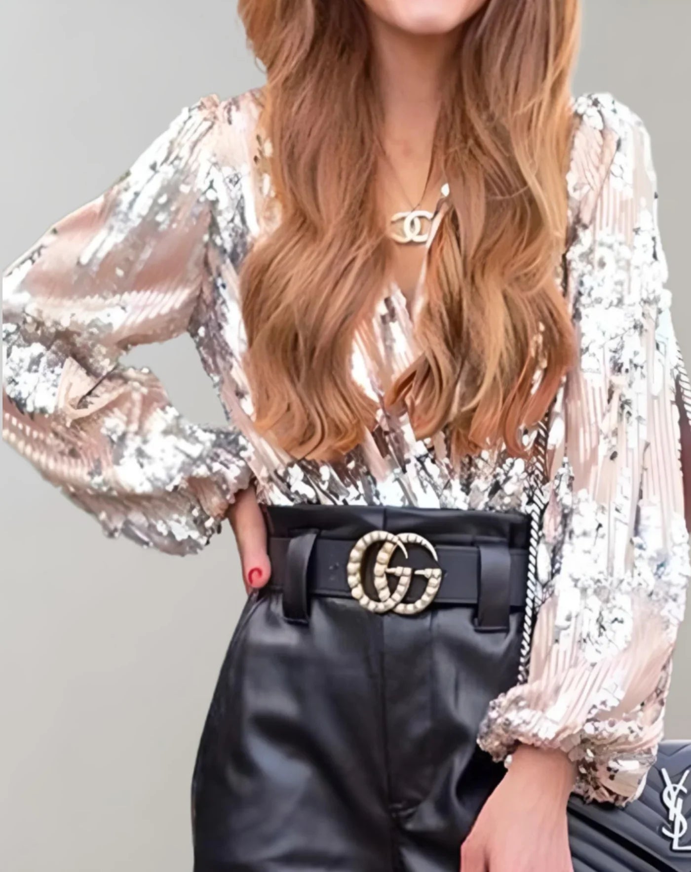 Rhosmira – Blusa a maniche lunghe con paillettes lucide