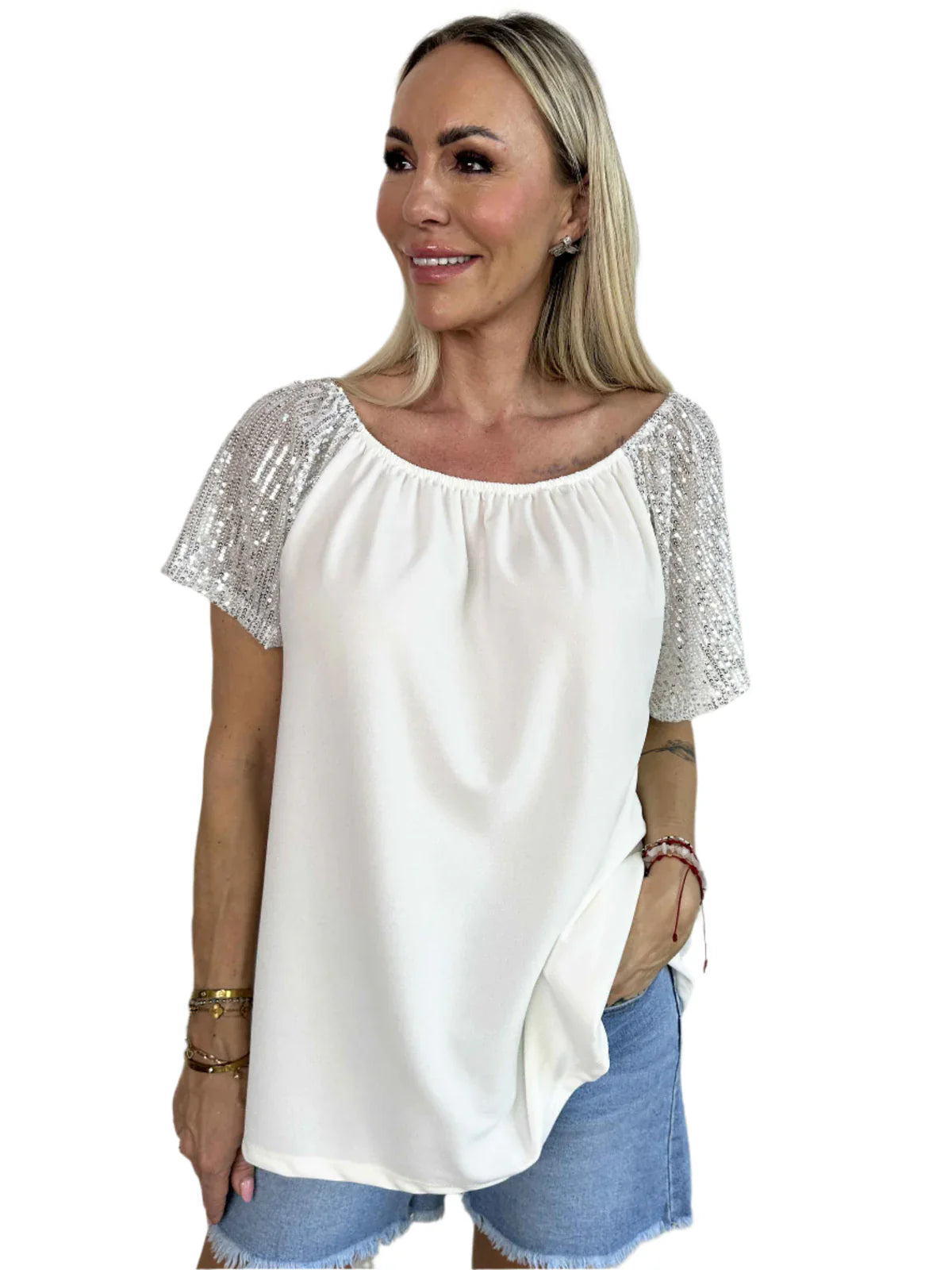 Lianora – Camicetta con maniche in paillettes