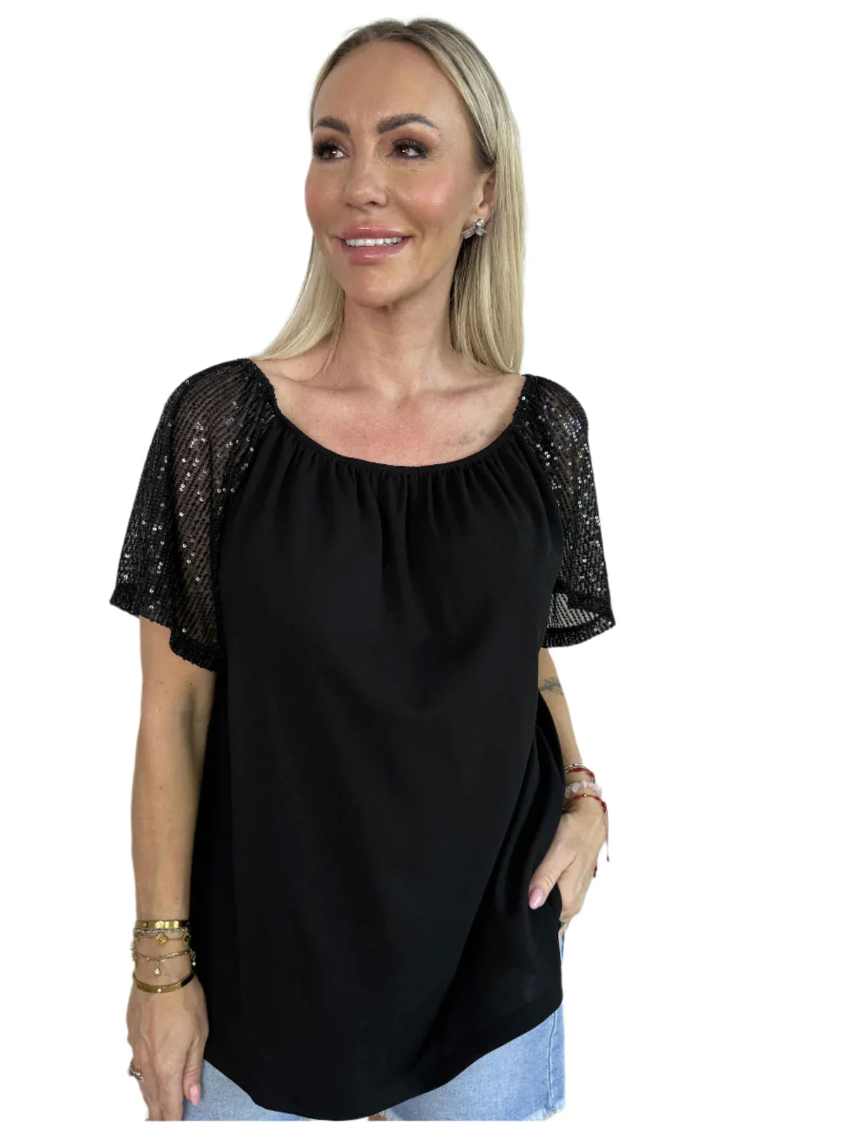 Lianora – Camicetta con maniche in paillettes