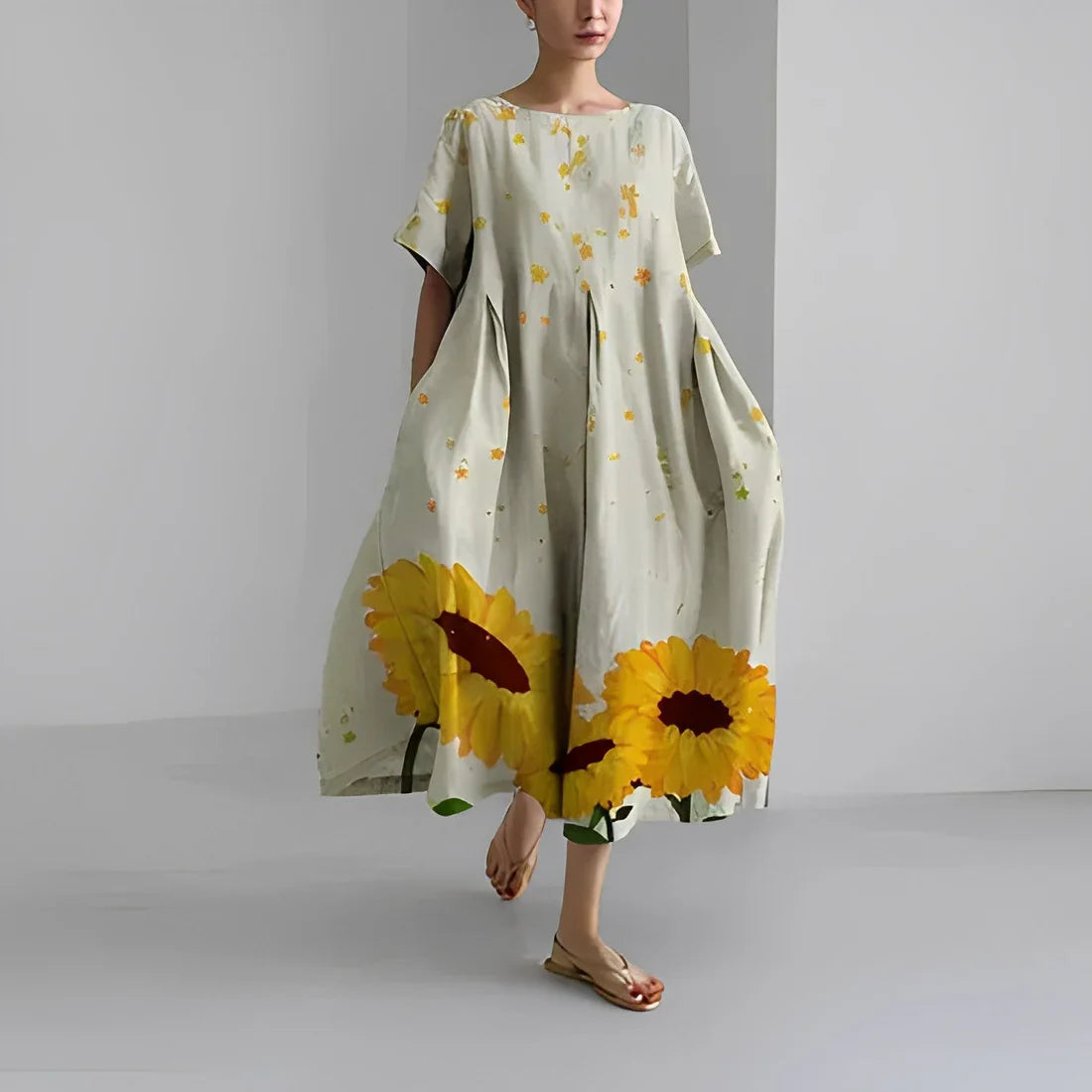 Akio – Abito lungo oversize in cotone a fiori
