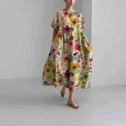 Akio – Abito lungo oversize in cotone a fiori