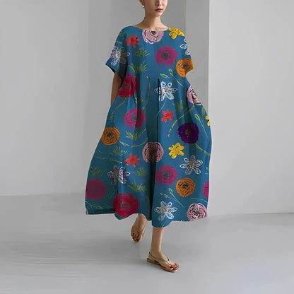 Akio – Abito lungo oversize in cotone a fiori