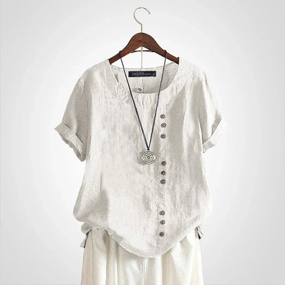 Tavelyn – Camicetta vintage in lino con abbottonatura