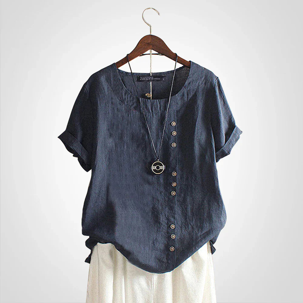 Tavelyn – Camicetta vintage in lino con abbottonatura