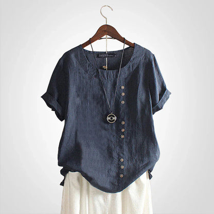 Tavelyn – Camicetta vintage in lino con abbottonatura