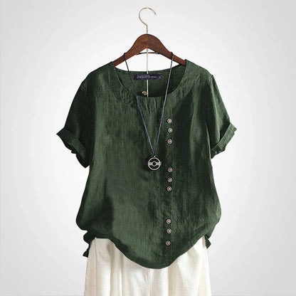 Tavelyn – Camicetta vintage in lino con abbottonatura