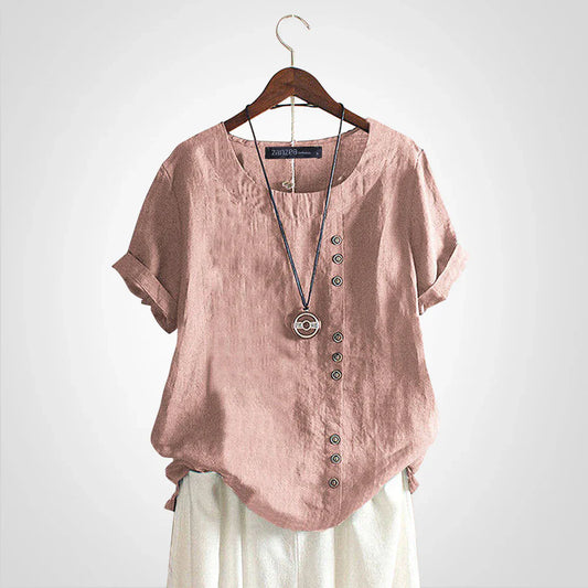 Tavelyn – Camicetta vintage in lino con abbottonatura