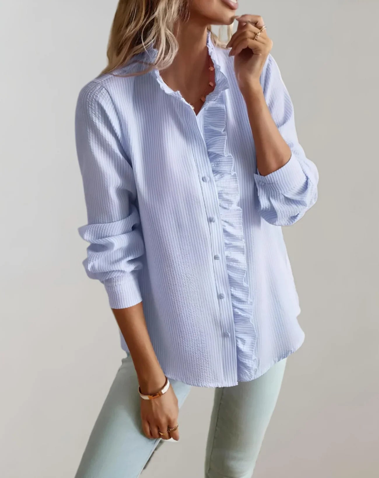 Junia – Blusa elegante con volant e maniche lunghe