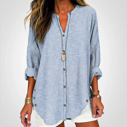 Marlies - Camicetta in lino a righe con abbottonatura