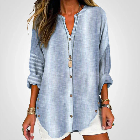 Emberaine – Camicia tunica a righe in misto lino di alta qualità