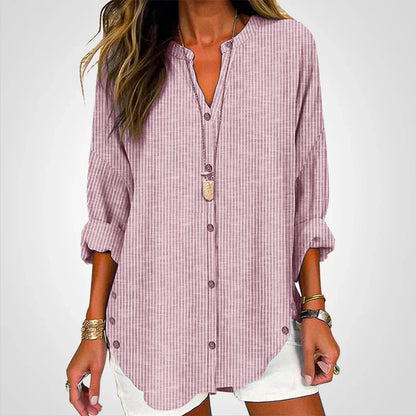 Emberaine – Camicia tunica a righe in misto lino di alta qualità